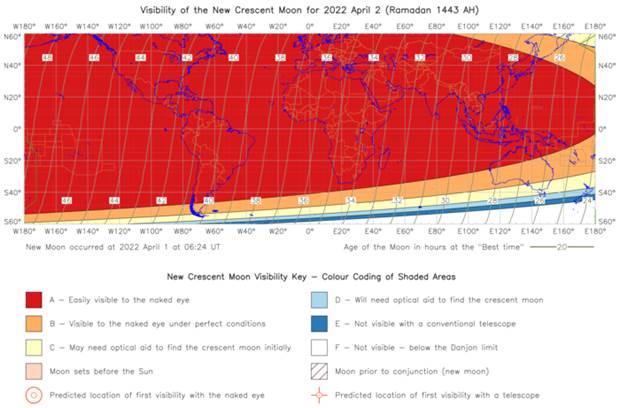 Global lunar visibility map for 2022 April 02